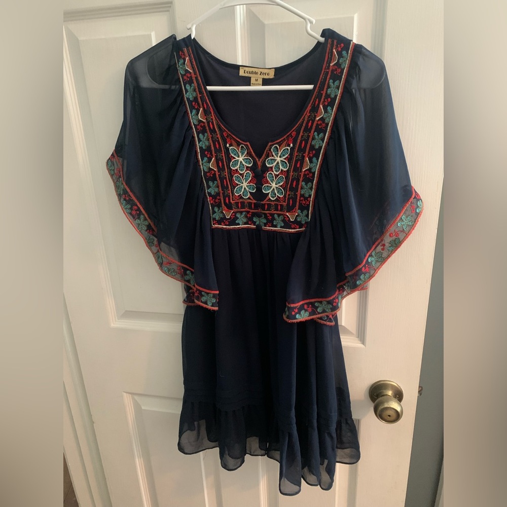 Double Zero navy blue patterned top